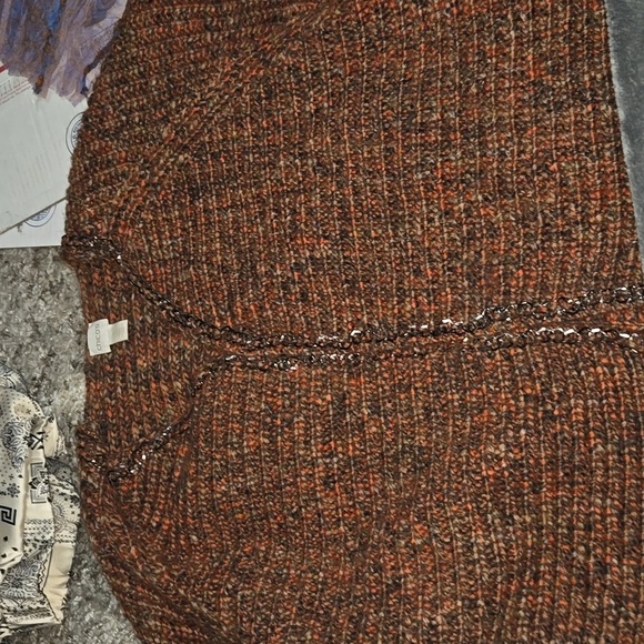 Chicos Brown and orange open front cardigan with chainntrim, Size M - Picture 2 of 7